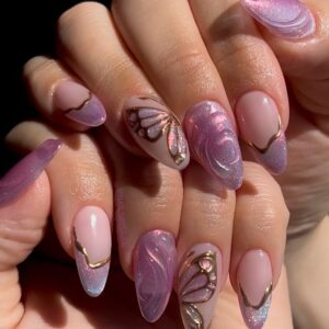 Amethyst Butterfly Aurora Nails