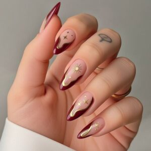 Burgundy & Gold Holiday Nails