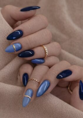 Navy Blue Almond Nails