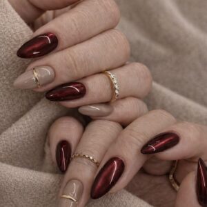 Red Cat-Eye Neutral Nails