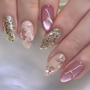 Rose Gold Glitter & Pink Aurora Floral