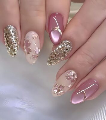 Rose Gold Glitter & Pink Aurora Floral
