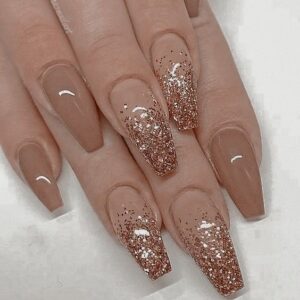 Champagne Glitter Ombre Coffin Nails