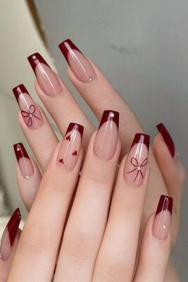 Deep Red Coffin French with Bows