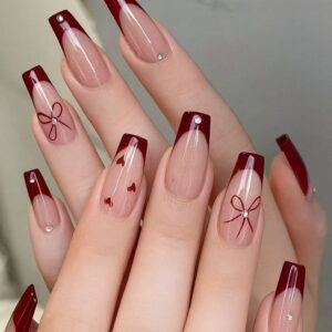 Deep Red Coffin French with Bows