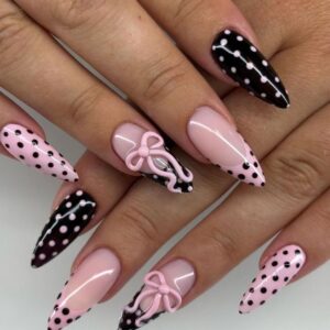 Pink & Black Polka Dot Retro Bow