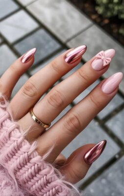 Rose Chrome Bow Nails