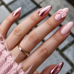Rose Chrome Bow Nails