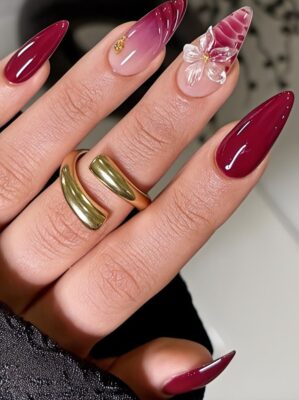 Crimson Ombré with 3D Crystal Flower