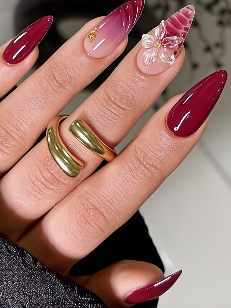 Crimson Ombré with 3D Crystal Flower