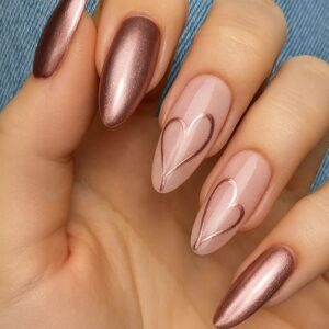 Rose Chrome Heart Nails