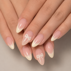 Elegant Ivory Bow Nails