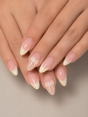 Elegant Ivory Bow Nails