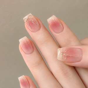 Milky Pink Ombre Bow Nails
