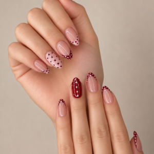Glamorous Burgundy Dot Manicure