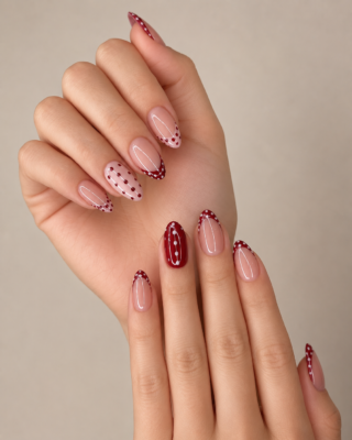 Glamorous Burgundy Dot Manicure