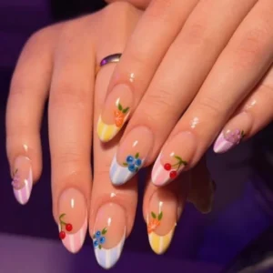 Pastel Striped Floral Nail Art